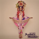 Pastel Luna Moth Moon Phases Star Rainbow Witch Wrap, Pink Purple Crystals Witch Fringe Bat Wing Fortune Teller Oracle Duster, Flowing Mystical Empress Kimono, Priestess Dressing Gown, Celestial Festival Robe Bohemian Dance Goddess Fantasy Queen Costume