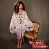 Lavender Art Nouveau Pink Iridescent Silver Fringe Duster Flapper Costume Burlesque Cover Gatsby Fantasy Bohemian Flowing Bat Wing Kimono Cocoon Poiret Fortune Teller Belly Dance Drag Queen Burlesque Fantasy Festival Carnival Goddess Majestic Purple