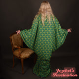 Art Nouveau Bat Wing Gown Mardi Gras Cocoon Dressing Robe Purple Feather Sequin Poiret Kimono Wrap Art Deco Green Gold Queen Burlesque Carnival Gatsby Flowing Costume Goddess Fantasy Empress Fortune Teller Majestic New Orleans Vaudeville Jezebel's Boudoir