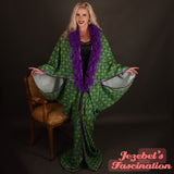 Art Nouveau Bat Wing Gown Mardi Gras Cocoon Dressing Robe Purple Feather Sequin Poiret Kimono Wrap Art Deco Green Gold Queen Burlesque Carnival Gatsby Flowing Costume Goddess Fantasy Empress Fortune Teller Majestic New Orleans Vaudeville Jezebel's Boudoir
