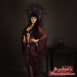 Art Nouveau Bat Wing Gown Cocoon Dressing Robe Purple Plum Sheer Eggplant Poiret Dance Wrap Fantasy Drag Queen Burlesque Art Deco Theater Costume Goddess Gothic Romantic Witch Vampire Ball WGT Majestic Vaudeville Priestess Jezebel's Fascination Boudoir