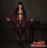 Art Nouveau Bat Wing Gown Cocoon Dressing Robe Purple Plum Sheer Eggplant Poiret Dance Wrap Fantasy Drag Queen Burlesque Art Deco Theater Costume Goddess Gothic Romantic Witch Vampire Ball WGT Majestic Vaudeville Priestess Jezebel's Fascination Boudoir