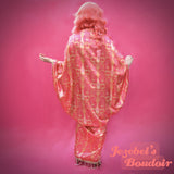 Champagne New Year's Eve Beaded Fringe Art Deco, Pink Golden Bat Wing Burlesque Flowing Dressing Gown, 1920s Cocoon Robe Flapper Kimono Gatsby Erte NYE Theater Costume Reveal Poiret Mardi Gras Drag Queen Drop Waist Jezebel's Fascination Boudoir Vaudeville