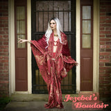 Majestic Dark Red Maroon Damask Brocade Robe, Regal Fortune Teller Art Nouveau Reveal, Vampire Costume Kimono, Bat Wing Bohemian Dressing Gown, Cocoon Beaded Fringe Duster Drag Queen Burlesque Flowing Jacquard My Fair Lady Royal Romantic New Orleans