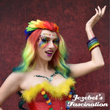 Rainbow Fortune Teller Art Nouveau Trippy Flowing Neon Bat Wing Mandala Dressing Gown Flower Oracle Bohemian Cocoon Robe Fringe Kimono Goddess Duster Belly Dance Wrap Burlesque Costume Festival Boudoir Mardi Gras New Orleans Jezebel's Fascination