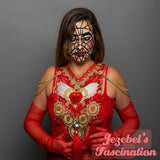 Sacred Heart Lace Chest Piece Saints Cross Angel Wings Gold Red Shoulder Catholic Fashion Heavenly Bodies Romantic Tassel Statement Necklace Bib Romantic Theater Costume Cosplay Hand Made Shoulder Chain Roses