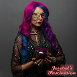 Eye Patch Fortune Teller Gypsy Pink Eye Costume Witch Halloween Bright Neon Green Eyelash Blue Feather Chain Rave High Priestess Oddity Occult Burning Man Cirque Renaissance Festival New Orleans Mardi Gras Theater Carnival Mage Cat Snake Dragon
