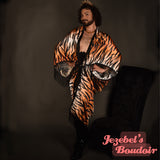 Tiger Art Nouveau Bat Wing Kimono Caftan Goddess Dressing Gown Fringe Duster Cocoon Robe Bohemian Poiret Flowing Wrap Drag Queen Burlesque Tiki Oasis Indian Hukilau Belly Dance Exotic Paisley Carnival Drop Waist Theater Costume Majestic Jezebel's Boudoir