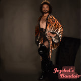Tiger Art Nouveau Bat Wing Kimono Caftan Goddess Dressing Gown Fringe Duster Cocoon Robe Bohemian Poiret Flowing Wrap Drag Queen Burlesque Tiki Oasis Indian Hukilau Belly Dance Exotic Paisley Carnival Drop Waist Theater Costume Majestic Jezebel's Boudoir