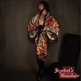 Tiger Art Nouveau Bat Wing Kimono Caftan Goddess Dressing Gown Fringe Duster Cocoon Robe Bohemian Poiret Flowing Wrap Drag Queen Burlesque Tiki Oasis Indian Hukilau Belly Dance Exotic Paisley Carnival Drop Waist Theater Costume Majestic Jezebel's Boudoir