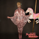 Blush Sequin Art Nouveau Magnolia Bat Wing Dressing Gown Kimono Cocoon Robe Burgundy Pearl Pink Fringe Poiret Flowing Fortune Teller Belly Dance Wrap Drag Queen Burlesque Fantasy Festival Costume Carnival Goddess Majestic Bohemian Jezebel's Fascination