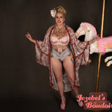 Blush Sequin Art Nouveau Magnolia Bat Wing Dressing Gown Kimono Cocoon Robe Burgundy Pearl Pink Fringe Poiret Flowing Fortune Teller Belly Dance Wrap Drag Queen Burlesque Fantasy Festival Costume Carnival Goddess Majestic Bohemian Jezebel's Fascination