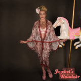 Blush Sequin Art Nouveau Magnolia Bat Wing Dressing Gown Kimono Cocoon Robe Burgundy Pearl Pink Fringe Poiret Flowing Fortune Teller Belly Dance Wrap Drag Queen Burlesque Fantasy Festival Costume Carnival Goddess Majestic Bohemian Jezebel's Fascination