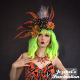 Smoking Tiki Fog Gothic Hair Flower, Carnivorous Plant Headpiece Man Eating Teeth Spike Neon Orange Green, Poinson Ivy Dragon Jungle Venom Eyes Garden Party Fascinator Novelty Funny Horror Monster Creepy Unique Headwear Psychobilly Rockabilly New Orleans