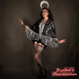 Art Nouveau Star Bat Wing Gown Dressing Robe Black Silver Sequin Fringe Belly Dance Wrap Fantasy Drag Queen Burlesque Art Deco Flowing Costume Goddess Gothic Romantic Witch Celectial WGT Majestic Vaudeville Fortune Teller Jezebel's Fascination Boudoir