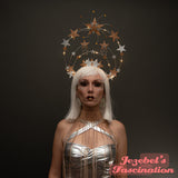 Star Halo Crown Celestial Gold Silver Saint Headpiece Light Up Heavenly Bodies Burlesque Galactic Queen Cosmic Goddess Mystical Maternity New Years Eve Fantasy Headdress Festival Theater Carnival Our Lady Guadalupe Angel Unique Headband Cosplay Mardi Gras