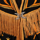 Astrology Art Nouveau Fringe Bat Wing Fortune Teller Dressing Gown Kimono Cocoon Robe Star Golden Zodiac Sun Moon Duster Occult Priestess Belly Dance Wrap Wicca Burlesque Fantasy Flowing Costume Mystical Festival Goddess Majestic Bohemian Celestial