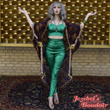 Scarab Sheer Bat Wing Gown, Egyptian Beetle Cocoon Dressing Robe, Flowing Lotus Beaded Fringe Goddess Poiret Kimono Wrap, Priestess Bohemian Majestic Queen Burlesque Dance Carnival Costume Mardi Gras Louisiana Purple Green Gold Jezebel's Boudoir