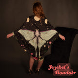 Pastel Luna Moth Moon Phases Star Rainbow Witch Wrap, Pink Purple Crystals Witch Fringe Bat Wing Fortune Teller Oracle Duster, Flowing Mystical Empress Kimono, Priestess Dressing Gown, Celestial Festival Robe Bohemian Dance Goddess Fantasy Queen Costume