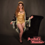 Luna Moth Art Nouveau Moon Star Black Celestial Mint Witch Bat Wing Fortune Teller Oracle Beaded Fringe Dressing Gown Duster Festival Kimono Oddity Robe Flowing Belly Dance Wrap Goddess Fantasy Queen Costume Majestic Priestess Jezebel's Boudoir