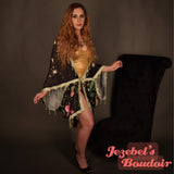 Luna Moth Art Nouveau Moon Star Black Celestial Mint Witch Bat Wing Fortune Teller Oracle Beaded Fringe Dressing Gown Duster Festival Kimono Oddity Robe Flowing Belly Dance Wrap Goddess Fantasy Queen Costume Majestic Priestess Jezebel's Boudoir