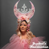 Pink Moon Lace Star Flower Crown Goddess Majestic Tarot Polaris Witch Wicca Mystical Headdress Electric Forest Cosmic Galaxy Empress Pagan Fairy Faerie Headpiece Pastel Rose Art Nouveau Oracle Ethereal Astrology Occult Priestess Maternity Fantasy Magical
