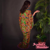 Leopard Velvet Bat Wing Gown Egyptian Green Crocodile Cocoon Dressing Robe Feather Fringe Swamp Poiret Kimono Wrap Bohemian Alligator Queen Burlesque Goddess Dance Carnival Costume Mardi Gras Majestic Louisiana Purple Green Gold Jezebel's Boudoir