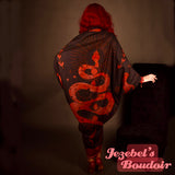 Mystical Snake Moon Phases Kimono Beaded Fringe Duster Magic Hands Gothic Fortune Teller Bohemian Oracle Goddess Bat Wing Witch Red Celestial Festival Cocoon Robe Dark Deco Black Poiret Serpent Queen Burlesque Costume Occult Gothic Romantic Priestess