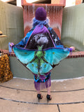 Luna Moth Geometric Moon Star Purple Black Witch Bat Wing Fortune Teller Oracle Duster Kimono Priestess Fringe Dressing Gown Festival Mystical Blue Oddity Robe Flowing Belly Bohemian Dance Wrap Goddess Fantasy Queen Costume Jezebel's Boudoir Wings