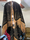 Celestial Moon Phases Star Kimono Fringe Duster Pastel Pink Fortune Teller Bohemian Oracle Goddess Bat Wing Witch Mystical Dressing Gown Oddity Festival Cocoon Robe Ethereal Art Nouveau Poiret Drag Queen Burlesque Costume Occult Priestess Carnival Dance