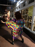 Rainbow Fortune Teller Art Nouveau Trippy Flowing Neon Bat Wing Mandala Dressing Gown Flower Oracle Bohemian Cocoon Robe Fringe Kimono Goddess Duster Belly Dance Wrap Burlesque Costume Festival Boudoir Mardi Gras New Orleans Jezebel's Fascination