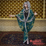 Mermaid Art Deco Erte Kimono, Crescent Moon Star Celestial Golden Teal Black Pearl Beaded Fringe Duster, Siren 1920s Bohemian Water Element Goddess Bat Wing Robe, Dressing Gown Festival Cocoon Poiret Drag Queen Burlesque Costume Gothic Romantic