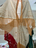 Celestial Moon Phases Star Kimono Fringe Duster Pastel Pink Fortune Teller Bohemian Oracle Goddess Bat Wing Witch Mystical Dressing Gown Oddity Festival Cocoon Robe Ethereal Art Nouveau Poiret Drag Queen Burlesque Costume Occult Priestess Carnival Dance