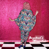 Caftan Beach Cover Pom Pom Tassel Wrap Shawl Kaftan Tiki Leopard Palm Neon Kimono Burlesque Tropical Oasis Dingle Balls Rainbow Cocoon Dressing Gown Teal Caribbean Damask Moroccan Retro Hukilau Kimono Viva Las Vegas Carnival Mardi Gras Festival