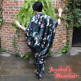 Koi Fish Art Nouveau Kimono Bat Wing Beaded Fringe Dressing Gown Bamboo Geisha Black Burlesque Mint Green Cocoon Robe Goddess Wrap Bohemian Drag Queen Belly Dance Flowing Carnival Caftan Kaftan Tiki Beach Cover Wrap Costume Majestic Jezebel's Boudoir