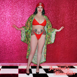 Tiki Caftan Beach Cover Pom Pom Tassel Wrap Kaftan Man Eating Plant Kimono Burlesque Tropical Oasis Venus Fly Trap Blood Audrey II Cocoon Dressing Gown Monster Psychobilly Hukilau Carnivorous Viva Las Vegas Jezebel's Boudoir Mardi Gras Kelly Gilleran