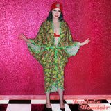 Tiki Caftan Beach Cover Pom Pom Tassel Wrap Kaftan Man Eating Plant Kimono Burlesque Tropical Oasis Venus Fly Trap Blood Audrey II Cocoon Dressing Gown Monster Psychobilly Hukilau Carnivorous Viva Las Vegas Jezebel's Boudoir Mardi Gras Kelly Gilleran