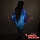 Fortune Teller Art Nouveau Flowing Bat Wing Dressing Gown Oracle Cocoon Robe Star Galactic Fringe Celestial Occult Kimono Goddess Duster Bohemian Priestess Belly Dance Wrap Wicca Burlesque Fantasy Costume Mystical Festival Majestic Celestial Boudoir