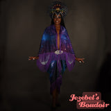 Fortune Teller Art Nouveau Flowing Bat Wing Dressing Gown Oracle Cocoon Robe Star Galactic Fringe Celestial Occult Kimono Goddess Duster Bohemian Priestess Belly Dance Wrap Wicca Burlesque Fantasy Costume Mystical Festival Majestic Celestial Boudoir
