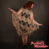 Golden Art Nouveau Sequin Bat Wing  Fringe Dressing Gown Kimono Cocoon Robe Drag Queen Poiret Burlesque Belly Dance Wrap Shawl Art Deco Flowing Costume Mardi Gras Carnival Goddess Majestic Vaudeville Fantasy Jezebel's Fascination Boudoir Glamourous