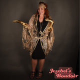 Golden Art Nouveau Sequin Bat Wing  Fringe Dressing Gown Kimono Cocoon Robe Drag Queen Poiret Burlesque Belly Dance Wrap Shawl Art Deco Flowing Costume Mardi Gras Carnival Goddess Majestic Vaudeville Fantasy Jezebel's Fascination Boudoir Glamourous