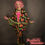 Caftan Beach Cover Pom Pom Tassel Wrap Shawl Kaftan Tiki Cocktails Kimono Dingle Balls Burlesque Tropical Oasis Cocoon Dressing Gown Caribbean Costume Retro Dance Hukilau Kimono Jezebel's Boudoir Photoshoot Wearable Art Carnival Mardi Gras Festival