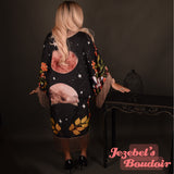 Moon Art Nouveau Fortune Teller Fringe Kimono Bat Wing Dressing Gown Duster Occult Cocoon Robe Mauve Poiret Occult Priestess Flowing Belly Dance Wrap Wicca Burlesque Fantasy Costume Mystical Festival Goddess Majestic Floral Bohemian Jezebel's Boudoir