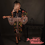 Moon Art Nouveau Fortune Teller Fringe Kimono Bat Wing Dressing Gown Duster Occult Cocoon Robe Mauve Poiret Occult Priestess Flowing Belly Dance Wrap Wicca Burlesque Fantasy Costume Mystical Festival Goddess Majestic Floral Bohemian Jezebel's Boudoir