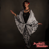 Burlesque Art Deco Vaudeville Bat Wing  920s Dressing Gown Cocoon Robe Flapper Black White Stripes Kimono Flowing Erte Theater Costume Gothic Romantic Wearable Art Hand Made Poiret Gatsby Drag Queen Jezebel's Fascination Boudoir Striped Oddity