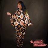 Rainbow Art Nouveau Harlequin Bat Wing Pride Dressing Alice in Wonderland Gown Cocoon Robe Mad Hatter Costume Black White New Orleans Kimono Trippy Burlesque Theater Fantasy Hand Made Mardi Gras Drag QueenJezebel's Fascination Boudoir Bohemian