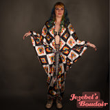 Rainbow Art Nouveau Harlequin Bat Wing Pride Dressing Alice in Wonderland Gown Cocoon Robe Mad Hatter Costume Black White New Orleans Kimono Trippy Burlesque Theater Fantasy Hand Made Mardi Gras Drag QueenJezebel's Fascination Boudoir Bohemian