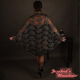 Black Art Nouveau Witch Bat Wing Gothic Romantic Dressing Gown Vampire Ball Cocoon Robe Burlesque Silver Lace Poiret Goddess Belly Dance Wrap Fantasy Drag Queen Art Deco Costume WGT Majestic Flowing Vaudeville Priestess Jezebel's Fascination Boudoir