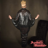Spider Web Art Nouveau Halloween Bat Wing Sequin Dressing Gown Cocoon Robe Black Witch Gothic Vampire Ball Poiret Kimono Belly Dance Wrap Bride Oddity Drag Queen Burlesque Theater Costume Carnival Goddess Majestic Gothique Romantique Jezebel's Boudoir