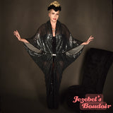Spider Web Art Nouveau Halloween Bat Wing Sequin Dressing Gown Cocoon Robe Black Witch Gothic Vampire Ball Poiret Kimono Belly Dance Wrap Bride Oddity Drag Queen Burlesque Theater Costume Carnival Goddess Majestic Gothique Romantique Jezebel's Boudoir